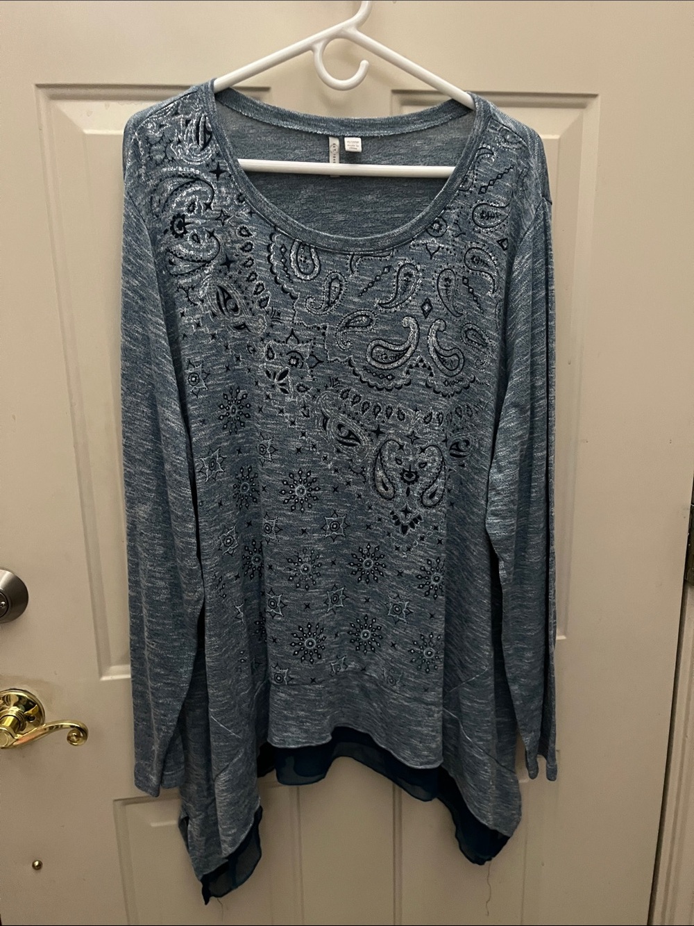 Cato Blue Paisley-Embellished Long Sleeve Tunic